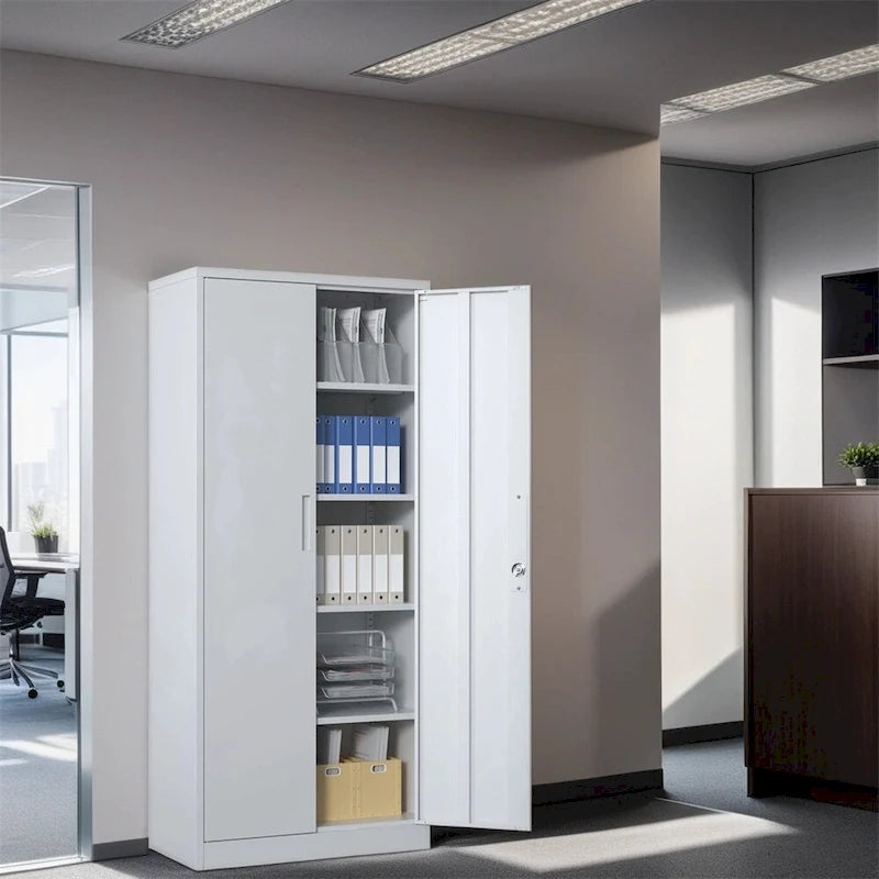 71 H Metal Lockable Storage Cabinet with Doors and 4 Shelves