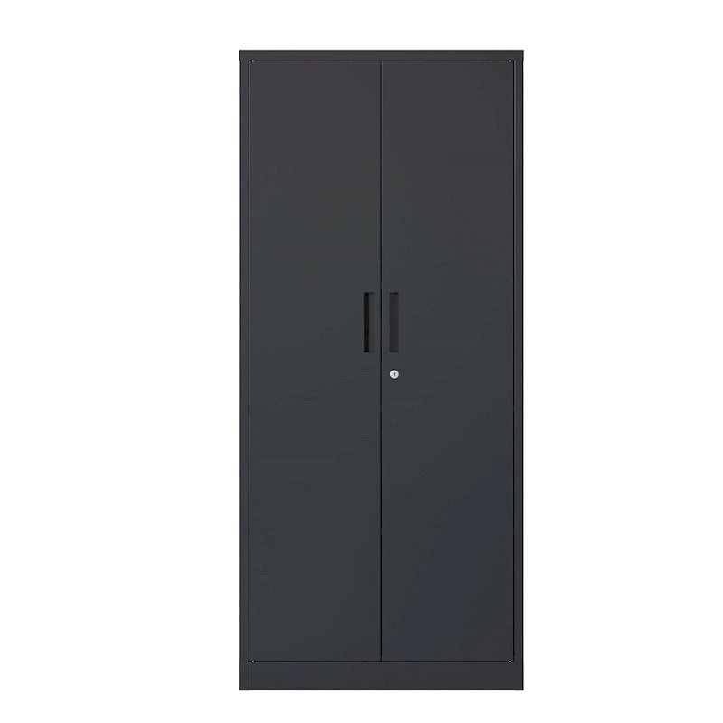 Armadio metallico nero/bianco, 2 ante con serratura e 4 ripiani, montaggio per una persona