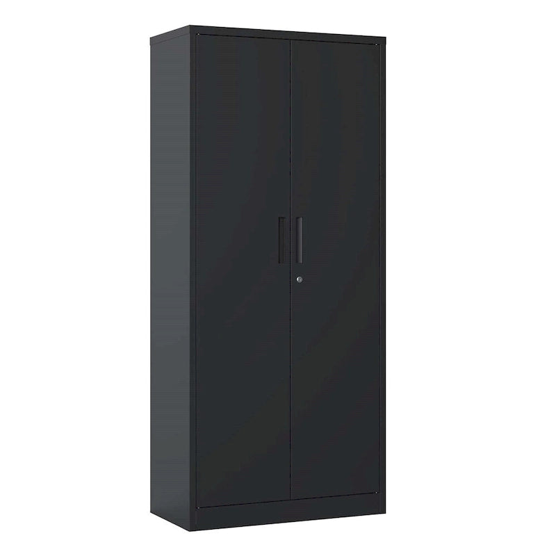 Armadio metallico nero/bianco, 2 ante con serratura e 4 ripiani, montaggio per una persona