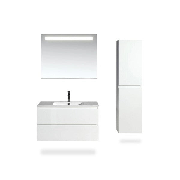 Mobile Alto da Bagno Laccato Bianco, per un Utente, 2 Cassetti