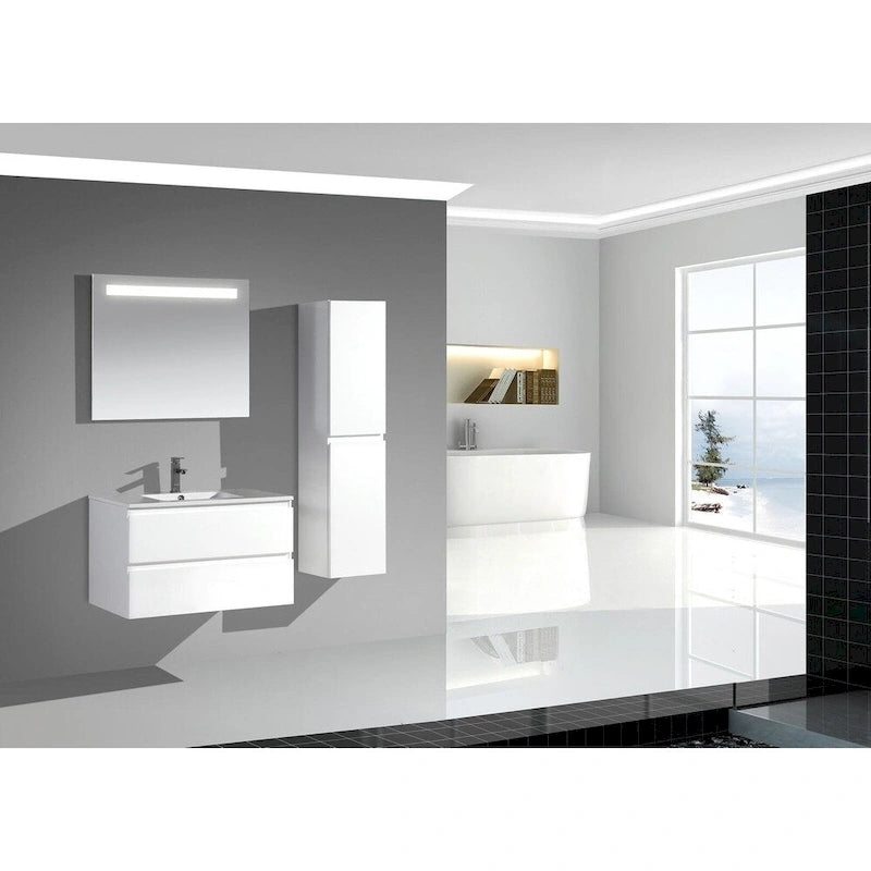 Mobile Alto da Bagno Laccato Bianco, per un Utente, 2 Cassetti
