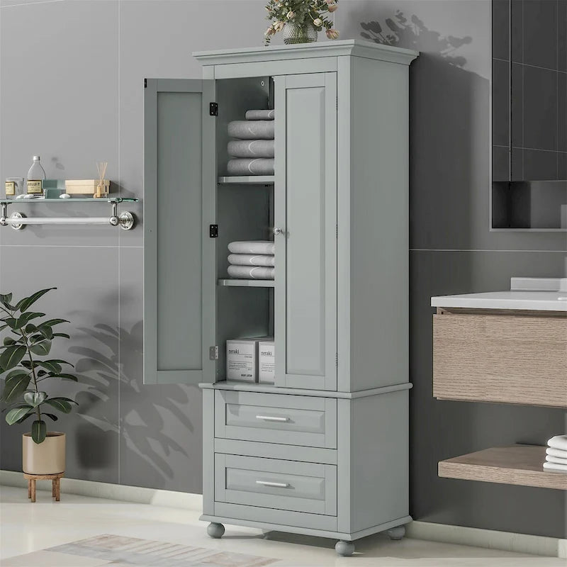 Armadio Alto Verniciato Grigio con 2 Cassetti e 2 Ante, 1 Persona