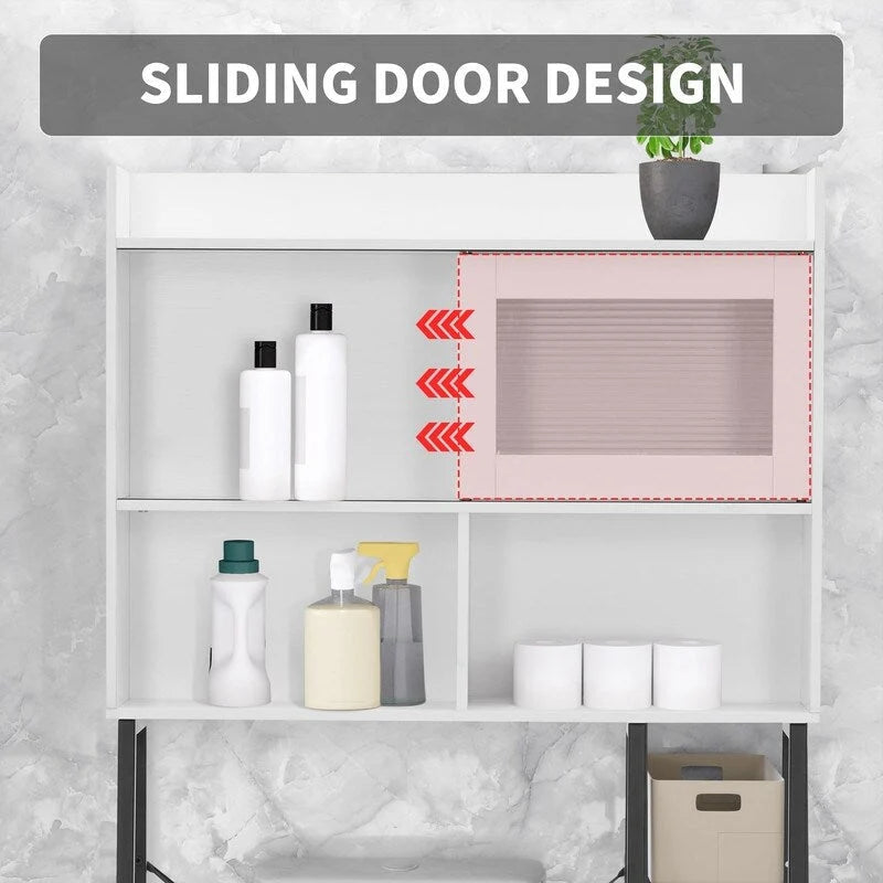Armadietto da bagno salvaspazio sopra WC, colore grigio/bianco, a 6 ripiani, per 1 persona
