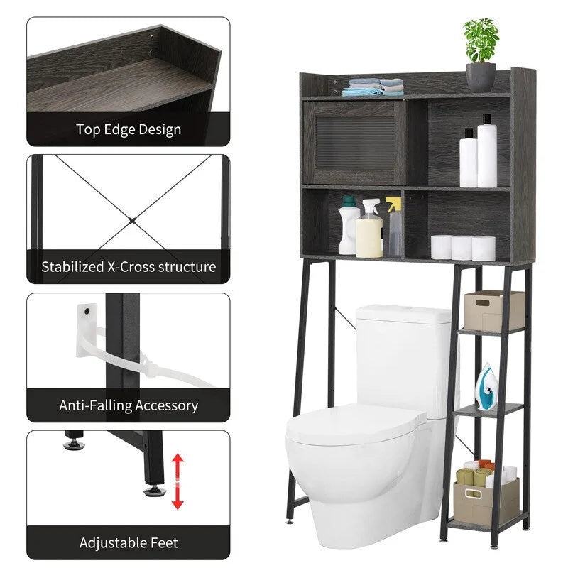 Armadietto da bagno salvaspazio sopra WC, colore grigio/bianco, a 6 ripiani, per 1 persona