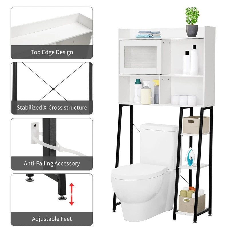 Armadietto da bagno salvaspazio sopra WC, colore grigio/bianco, a 6 ripiani, per 1 persona