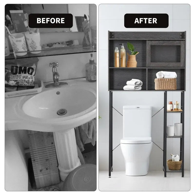 Armadietto da bagno salvaspazio sopra WC, colore grigio/bianco, a 6 ripiani, per 1 persona