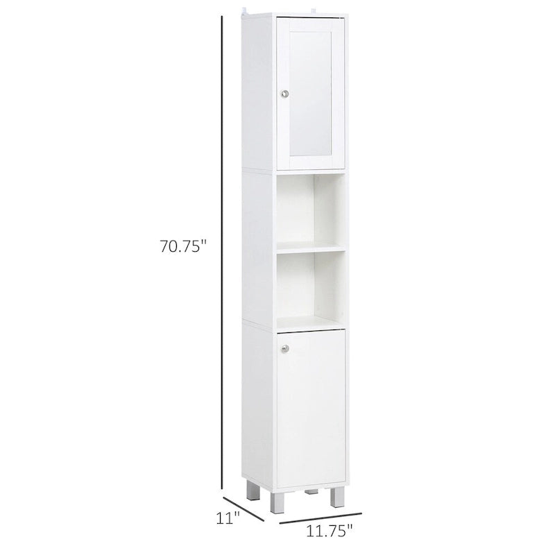 Colonna bagno autoportante bianca con specchio, 1 persona, 2 ante + 2 ripiani aperti