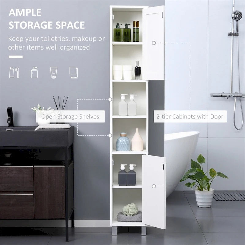 Colonna bagno autoportante bianca con specchio, 1 persona, 2 ante + 2 ripiani aperti