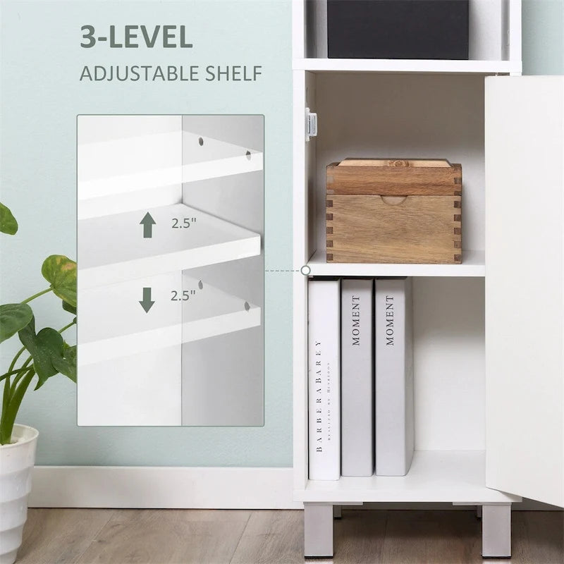 Colonna bagno autoportante bianca con specchio, 1 persona, 2 ante + 2 ripiani aperti