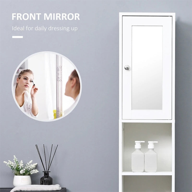 Colonna bagno autoportante bianca con specchio, 1 persona, 2 ante + 2 ripiani aperti