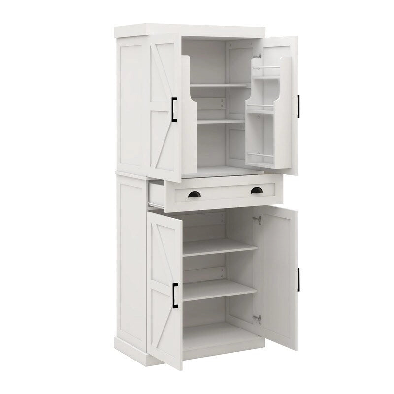 Mobile dispensa autoportante bianco per cucina, 4 ante 1 cassetto 2 ripiani regolabili, singolo