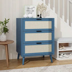 Comodino in Rattan a 3 Cassetti, Singolo, Blu/Verde/Naturale/Noce/Nero