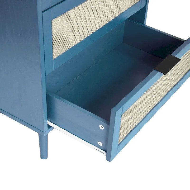 Comodino in Rattan a 3 Cassetti, Singolo, Blu/Verde/Naturale/Noce/Nero