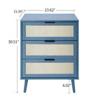 Comodino in Rattan a 3 Cassetti, Singolo, Blu/Verde/Naturale/Noce/Nero