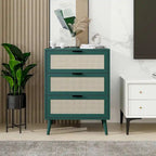 Comodino in Rattan a 3 Cassetti, Singolo, Blu/Verde/Naturale/Noce/Nero