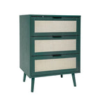 Comodino in Rattan a 3 Cassetti, Singolo, Blu/Verde/Naturale/Noce/Nero