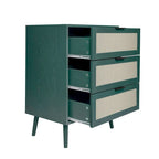 Comodino in Rattan a 3 Cassetti, Singolo, Blu/Verde/Naturale/Noce/Nero