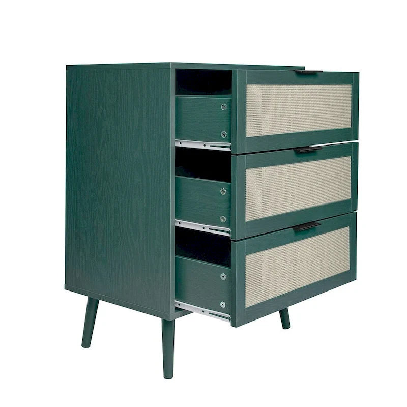 Comodino in Rattan a 3 Cassetti, Singolo, Blu/Verde/Naturale/Noce/Nero