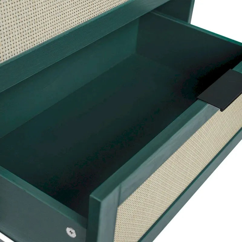 Comodino in Rattan a 3 Cassetti, Singolo, Blu/Verde/Naturale/Noce/Nero