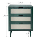 Comodino in Rattan a 3 Cassetti, Singolo, Blu/Verde/Naturale/Noce/Nero