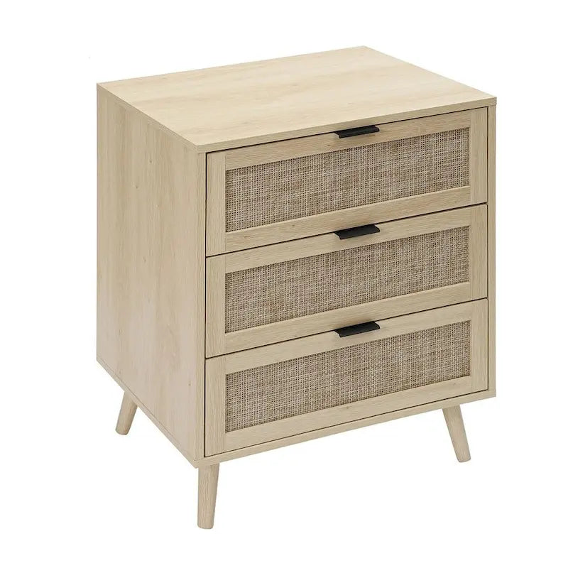Comodino in Rattan a 3 Cassetti, Singolo, Blu/Verde/Naturale/Noce/Nero
