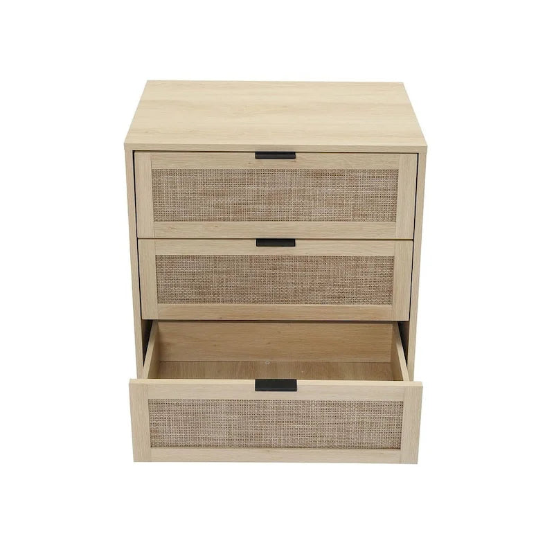 Comodino in Rattan a 3 Cassetti, Singolo, Blu/Verde/Naturale/Noce/Nero