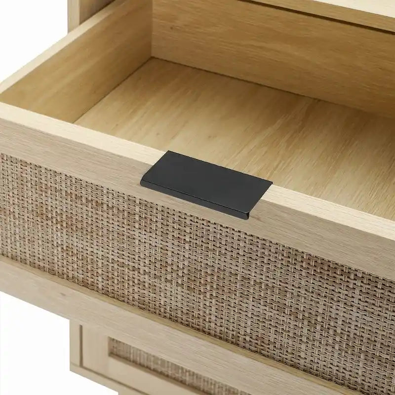 Comodino in Rattan a 3 Cassetti, Singolo, Blu/Verde/Naturale/Noce/Nero
