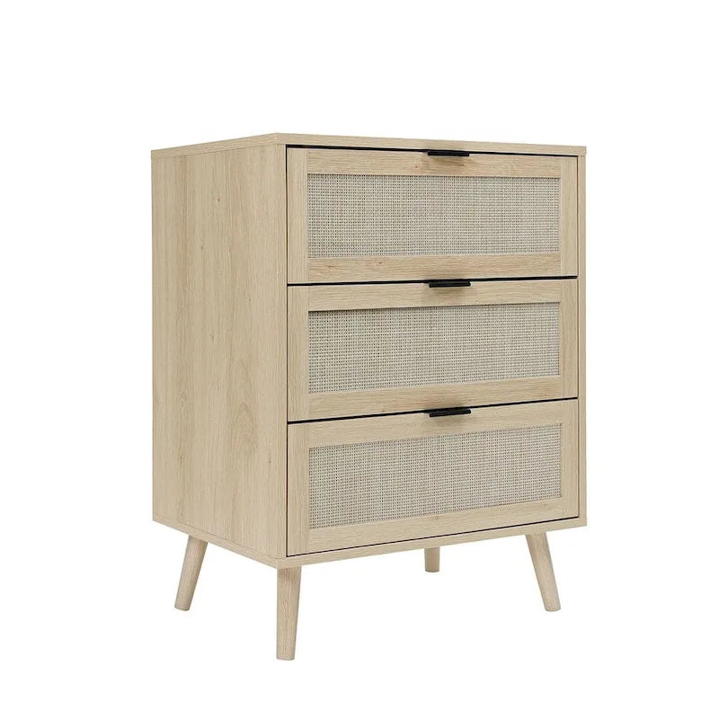 Comodino in Rattan a 3 Cassetti, Singolo, Blu/Verde/Naturale/Noce/Nero