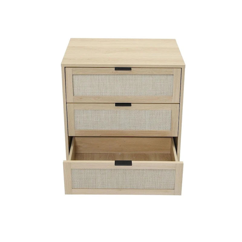 Comodino in Rattan a 3 Cassetti, Singolo, Blu/Verde/Naturale/Noce/Nero