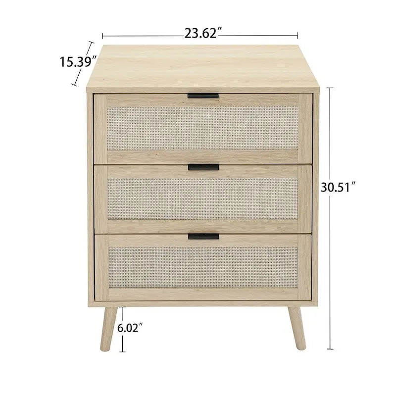 Comodino in Rattan a 3 Cassetti, Singolo, Blu/Verde/Naturale/Noce/Nero