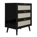 Comodino in Rattan a 3 Cassetti, Singolo, Blu/Verde/Naturale/Noce/Nero