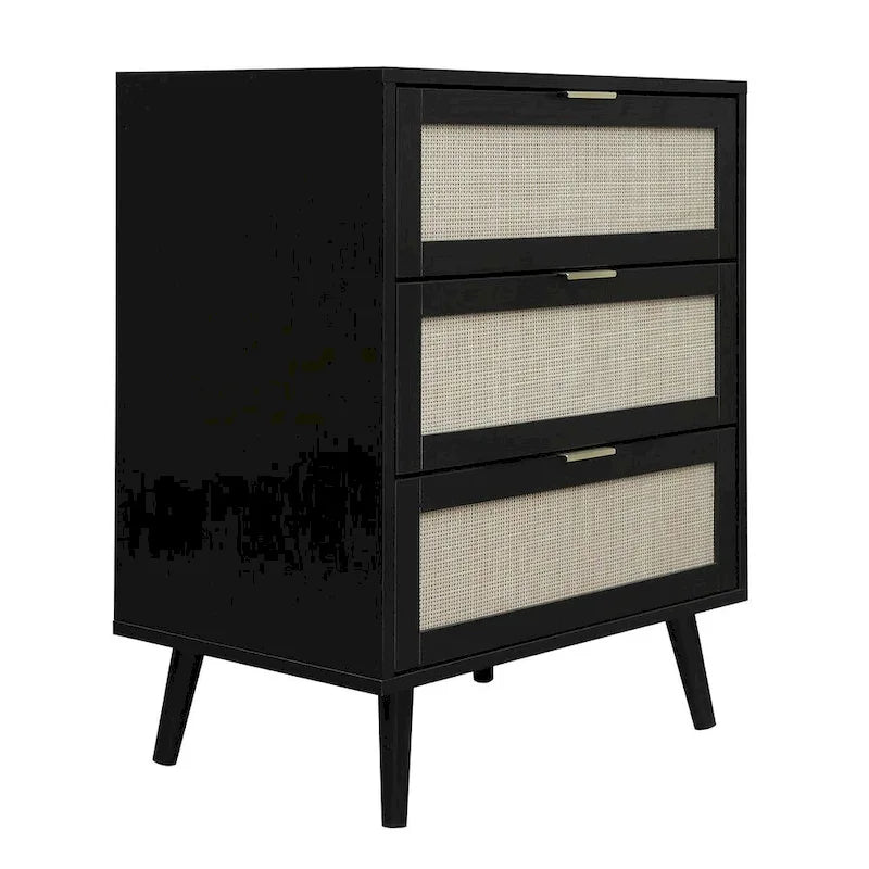 Comodino in Rattan a 3 Cassetti, Singolo, Blu/Verde/Naturale/Noce/Nero