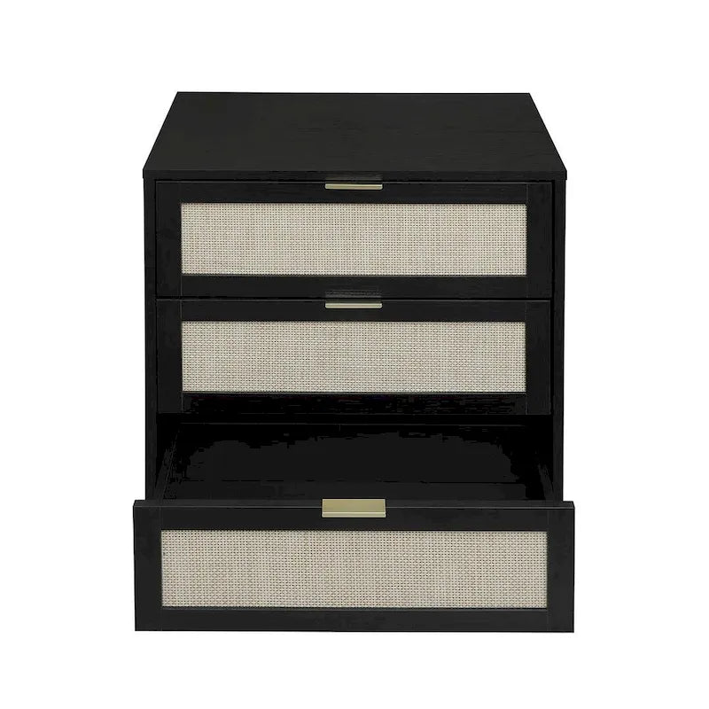 Comodino in Rattan a 3 Cassetti, Singolo, Blu/Verde/Naturale/Noce/Nero