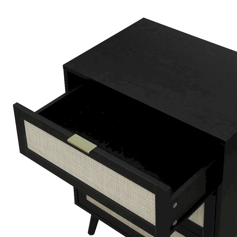 Comodino in Rattan a 3 Cassetti, Singolo, Blu/Verde/Naturale/Noce/Nero