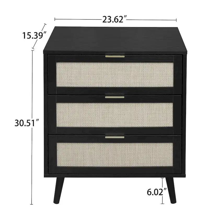 Comodino in Rattan a 3 Cassetti, Singolo, Blu/Verde/Naturale/Noce/Nero