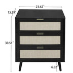 Comodino in Rattan a 3 Cassetti, Singolo, Blu/Verde/Naturale/Noce/Nero