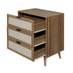Comodino in Rattan a 3 Cassetti, Singolo, Blu/Verde/Naturale/Noce/Nero