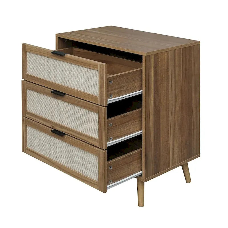 Comodino in Rattan a 3 Cassetti, Singolo, Blu/Verde/Naturale/Noce/Nero