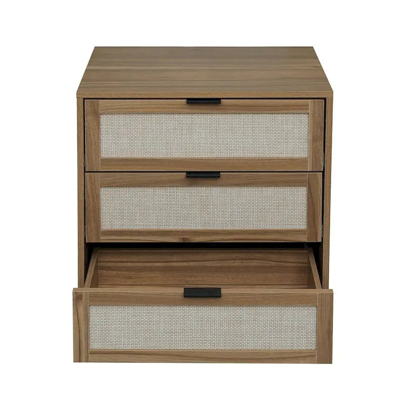 Comodino in Rattan a 3 Cassetti, Singolo, Blu/Verde/Naturale/Noce/Nero
