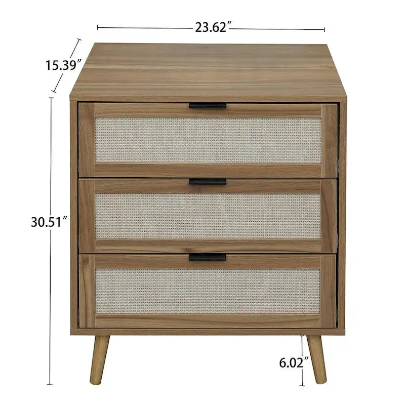 Comodino in Rattan a 3 Cassetti, Singolo, Blu/Verde/Naturale/Noce/Nero