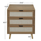 Comodino in Rattan a 3 Cassetti, Singolo, Blu/Verde/Naturale/Noce/Nero