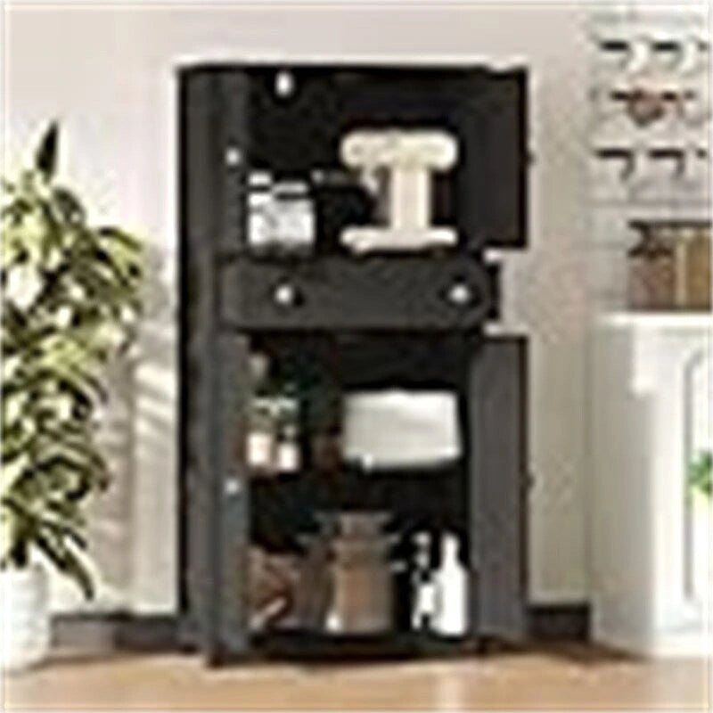 Armadietto da terra con finitura in legno nero, 2 ante e 1 cassetto, unità singola, 59,9 cm P x 30 cm L x 128 cm A