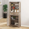 Armadio alto/credenza a colonna marrone/bianco con ante e ripiani, 147 cm, autoportante, per 1 persona