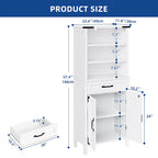 Armadio alto/credenza a colonna marrone/bianco con ante e ripiani, 147 cm, autoportante, per 1 persona