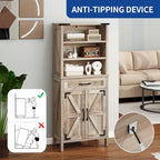 Armadio alto/credenza a colonna marrone/bianco con ante e ripiani, 147 cm, autoportante, per 1 persona