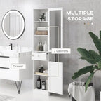 Mobiletto da bagno alto e stretto, bianco, 1 anta 1 cassetto, singolo