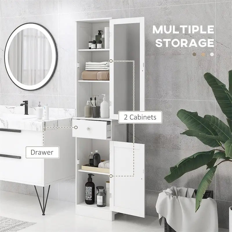 Mobiletto da bagno alto e stretto, bianco, 1 anta 1 cassetto, singolo