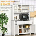 Credenza da Cucina Antica Bianca con Vetrina, Stile Rustico, Mobile Contenitore Monoblocco