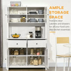 Credenza da Cucina Antica Bianca con Vetrina, Stile Rustico, Mobile Contenitore Monoblocco
