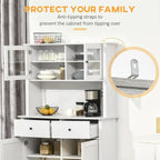 Credenza da Cucina Antica Bianca con Vetrina, Stile Rustico, Mobile Contenitore Monoblocco